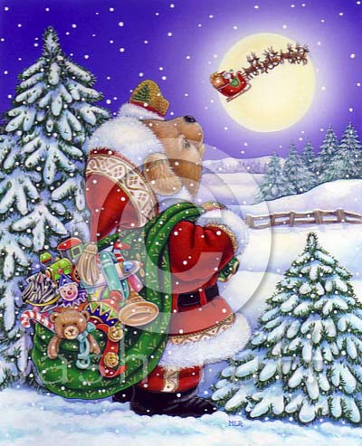 bear waving to santa