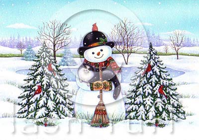 Dapper Snowman and Cat